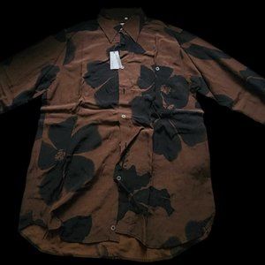 Georg Roth Germany Men's Brown Floral Long-Sleeve Dress Shirt (Size S)